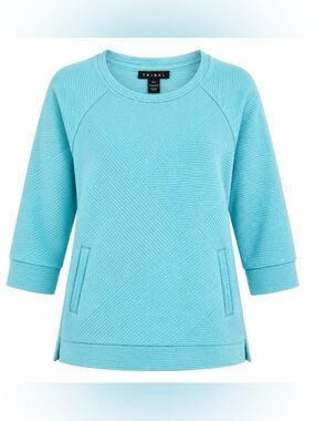 NWT Tribal Sea Isle Quilted Tunic Top Small 3/4 Sleeve Turquoise